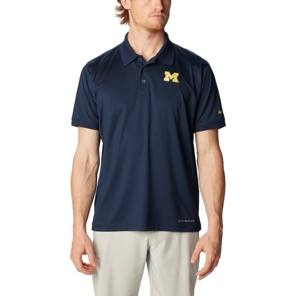 COLUMBIA Michigan Wolverines Tamiami Omni-Shade Polo Shirt Blue Mens L *NEW* $70